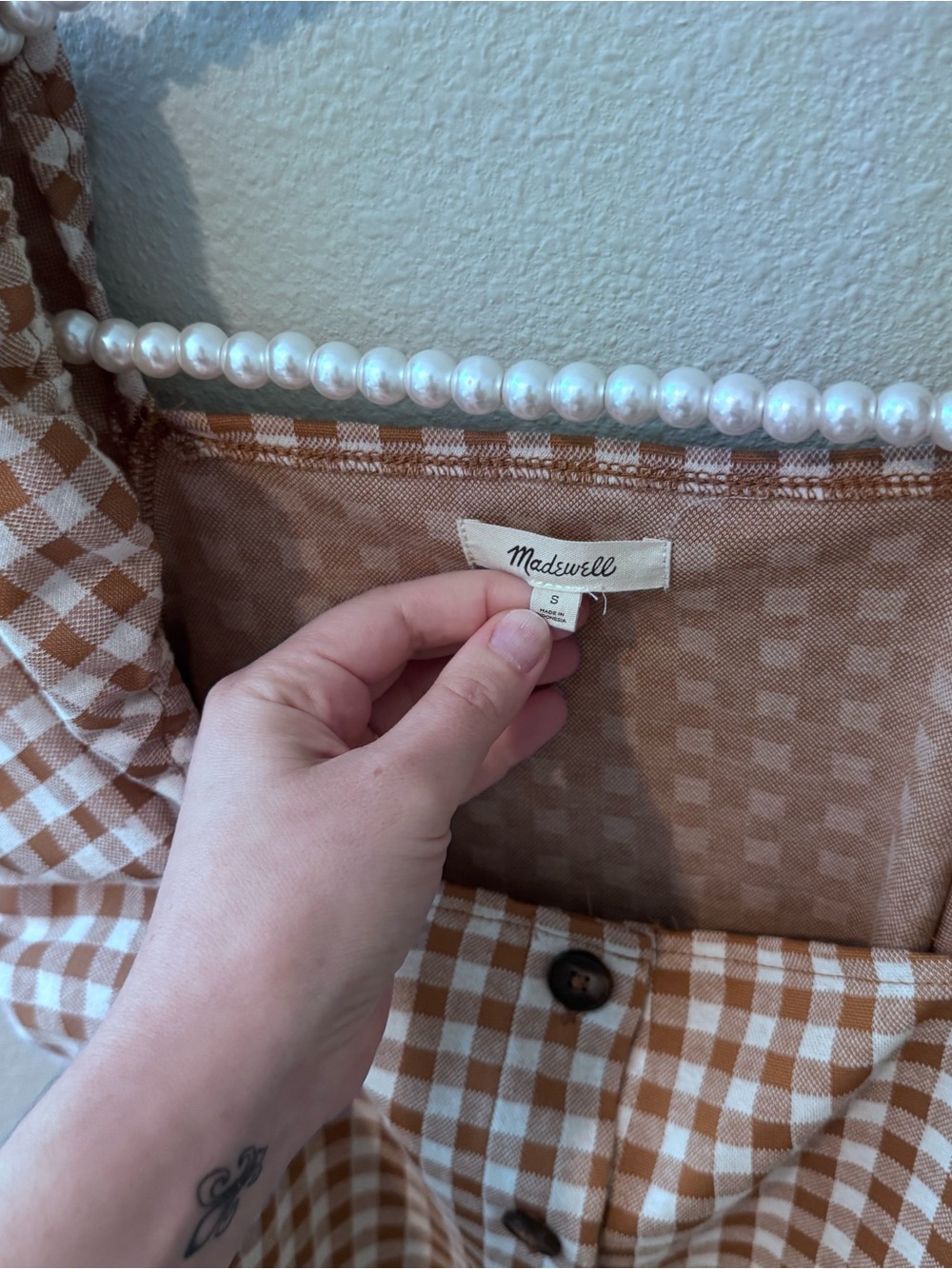Madewell Brown and White Gingham Puff-Sleeve Button-Front Top - Picture 2 of 3